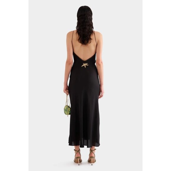 Venroy Lace Trim Silk Open Back Dress in Black - Picture 3 of 5